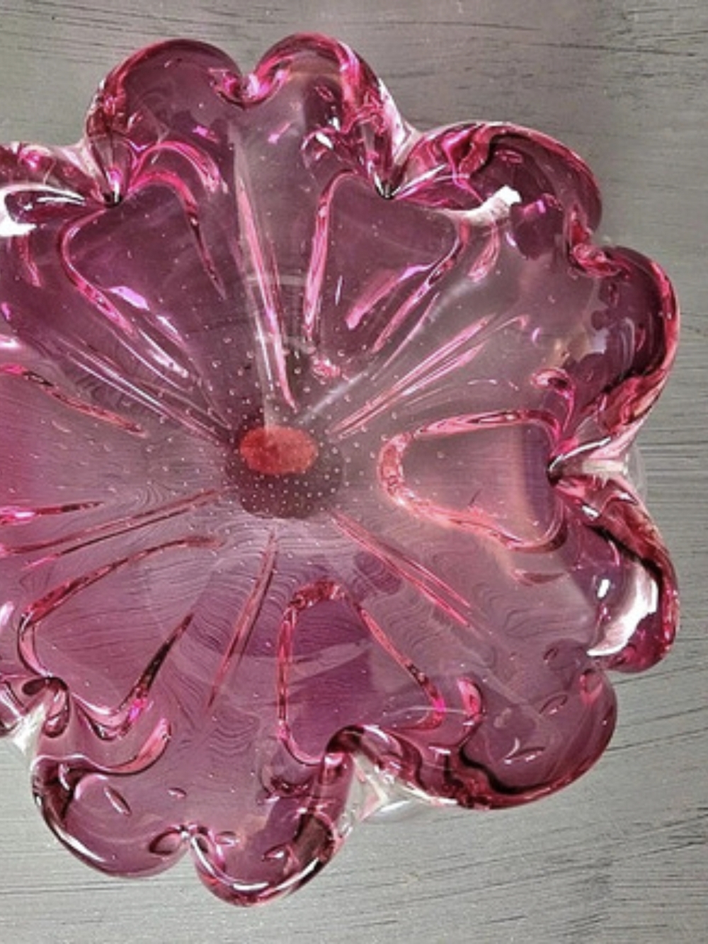 Pink Glass Flower Decorative Dish